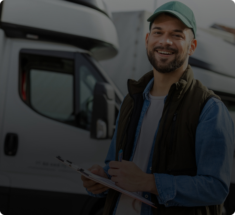 Young man smiling in fron of truck